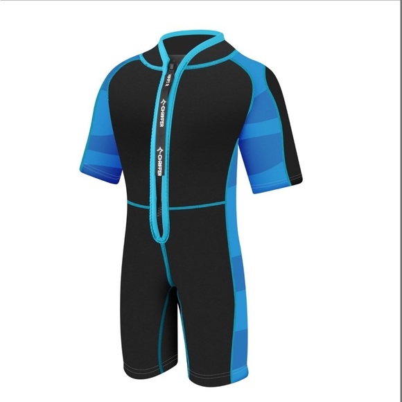 None Other - Chriffer Kids Wetsuit Front Zip 2mm Neoprene Thermal Short Sleeves Medium Blue
